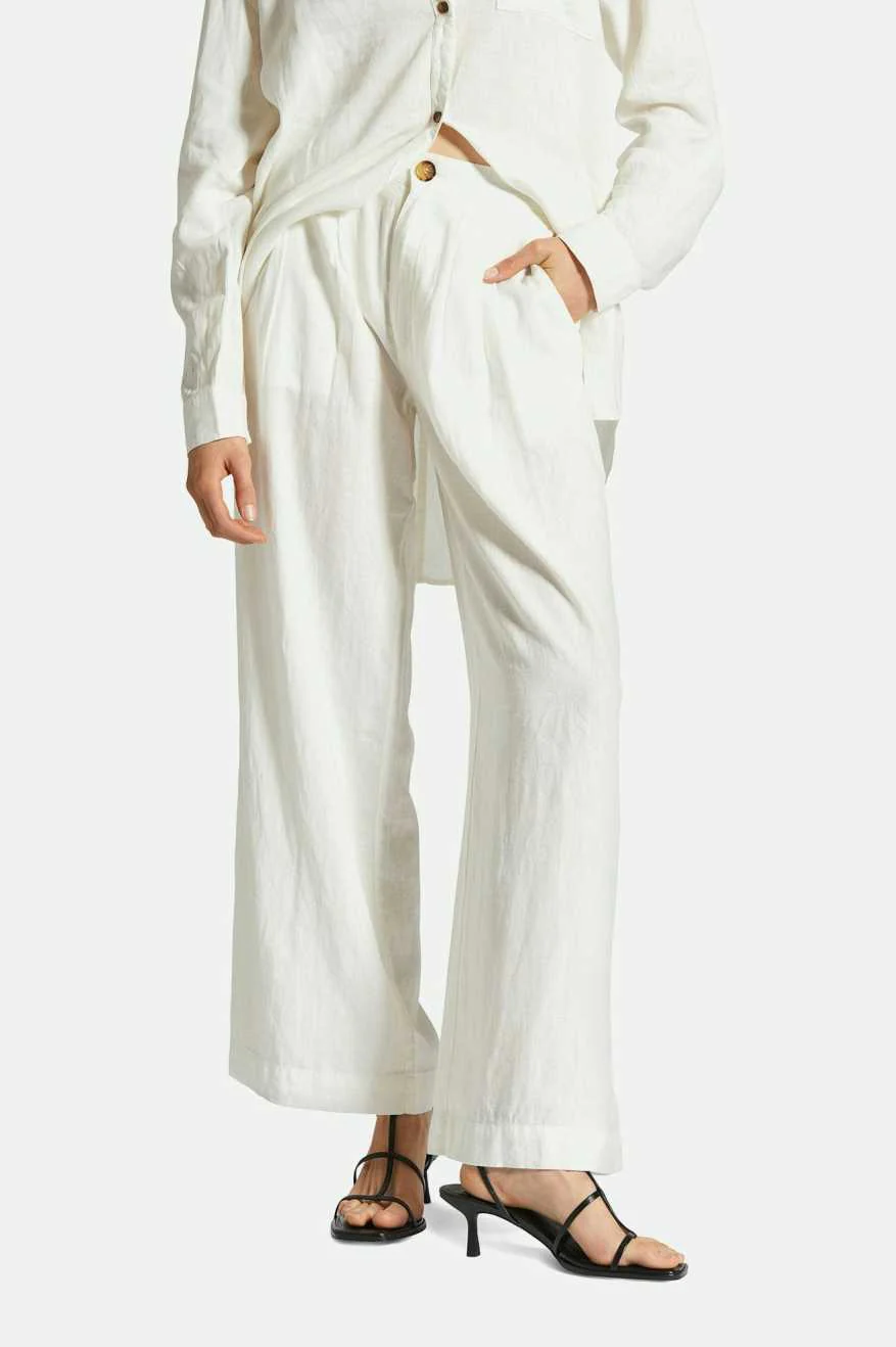 Women's Vintage Linen Blend Wide Leg Pant - Off White - Image 3